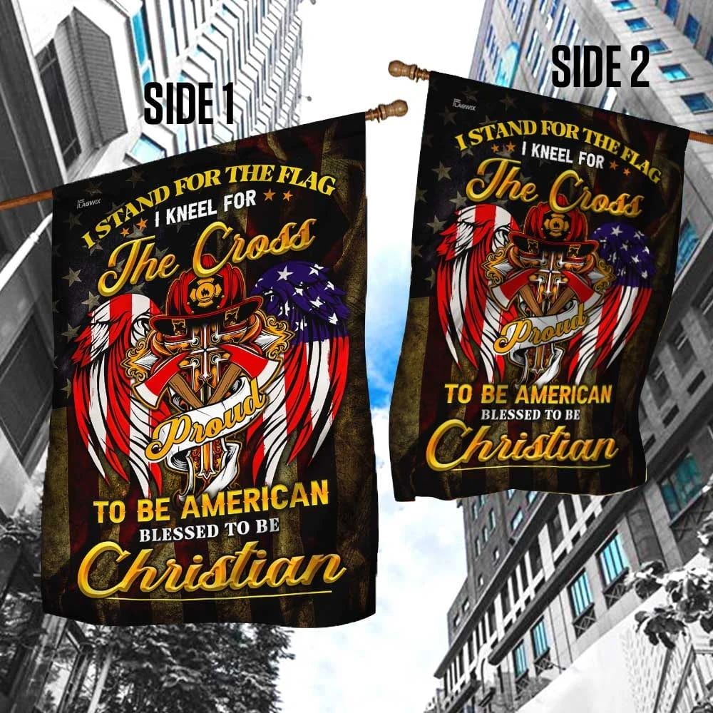 Stand For The House Flag Kneel For The Cross Christian Firefighter House Flag, Outdoor Religious Flags, Christian Flag, Scripture Flag, Garden Banner