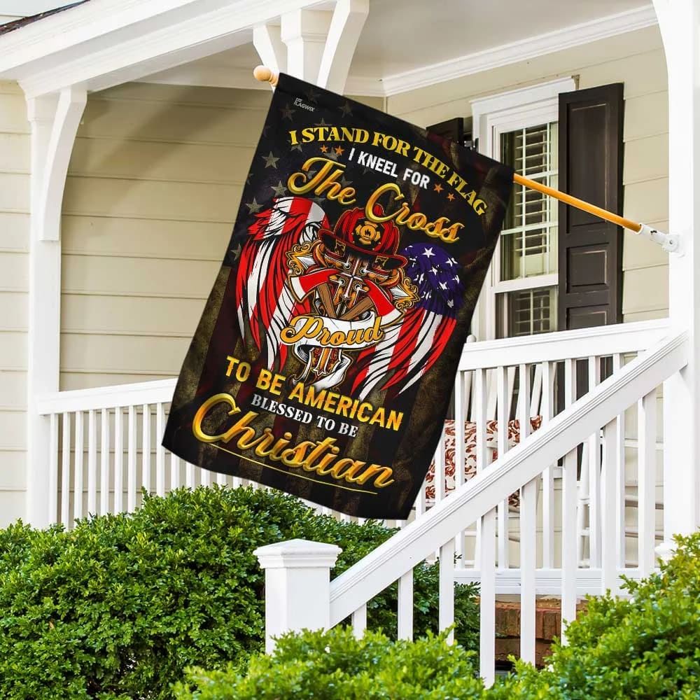 Stand For The House Flag Kneel For The Cross Christian Firefighter House Flag, Outdoor Religious Flags, Christian Flag, Scripture Flag, Garden Banner