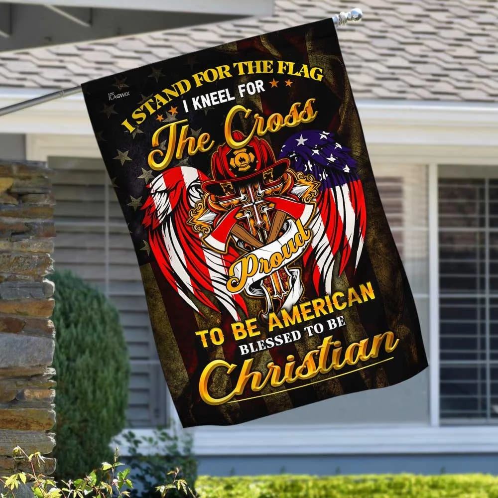 Stand For The House Flag Kneel For The Cross Christian Firefighter House Flag, Outdoor Religious Flags, Christian Flag, Scripture Flag, Garden Banner