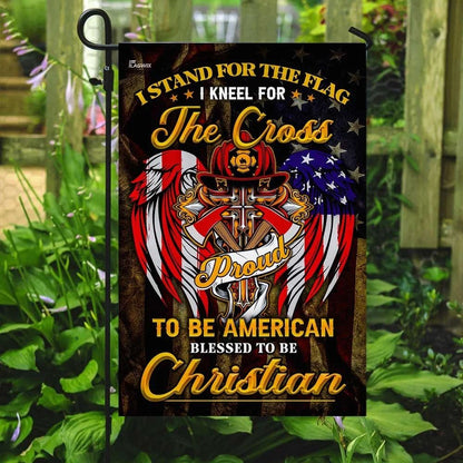 Stand For The House Flag Kneel For The Cross Christian Firefighter House Flag, Outdoor Religious Flags, Christian Flag, Scripture Flag, Garden Banner