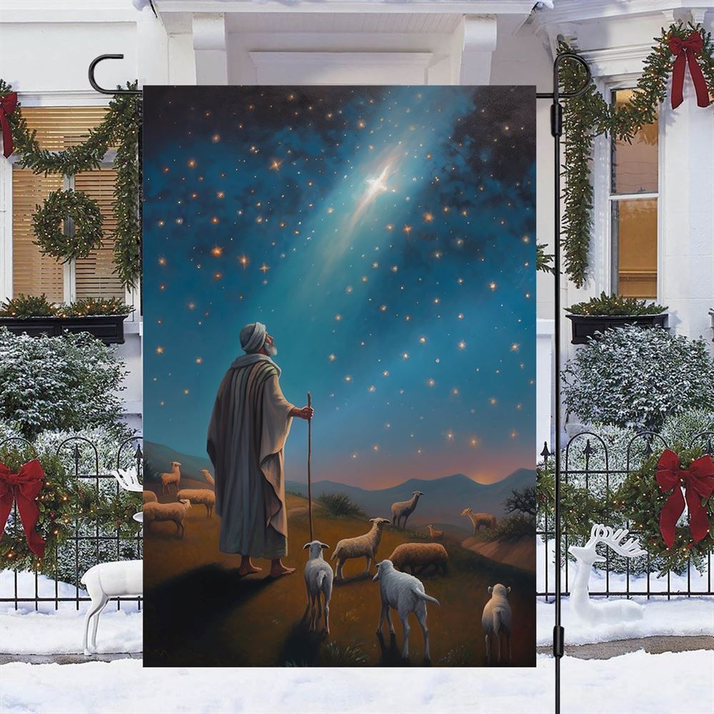 Starlit Journey to Bethlehem With Shepherd's Flag, Christian Christmas House Flag, Christmas Outdoor Decor Ideas