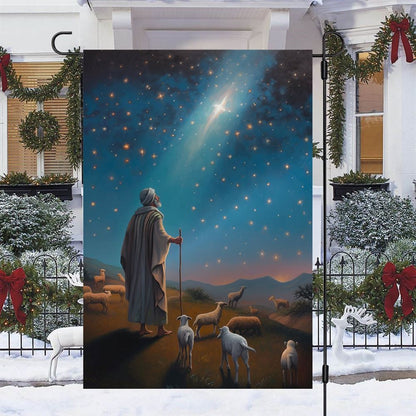 Starlit Journey to Bethlehem With Shepherd's Flag, Christian Christmas House Flag, Christmas Outdoor Decor Ideas