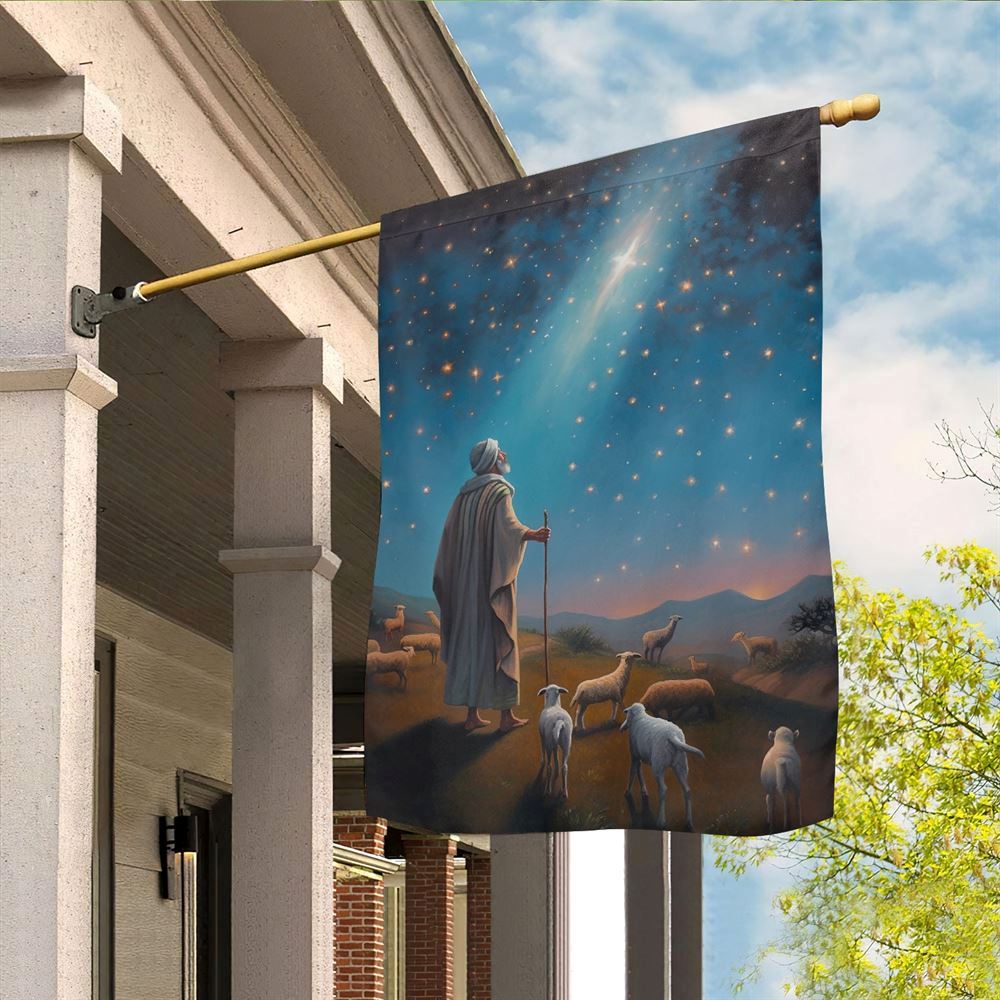 Starlit Journey to Bethlehem With Shepherd's Flag, Christian Christmas House Flag, Christmas Outdoor Decor Ideas