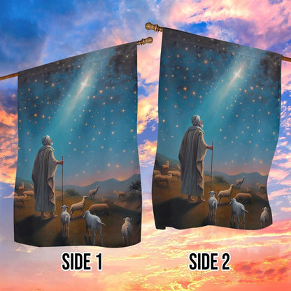 Starlit Journey to Bethlehem With Shepherd's Flag, Christian Christmas House Flag, Christmas Outdoor Decor Ideas