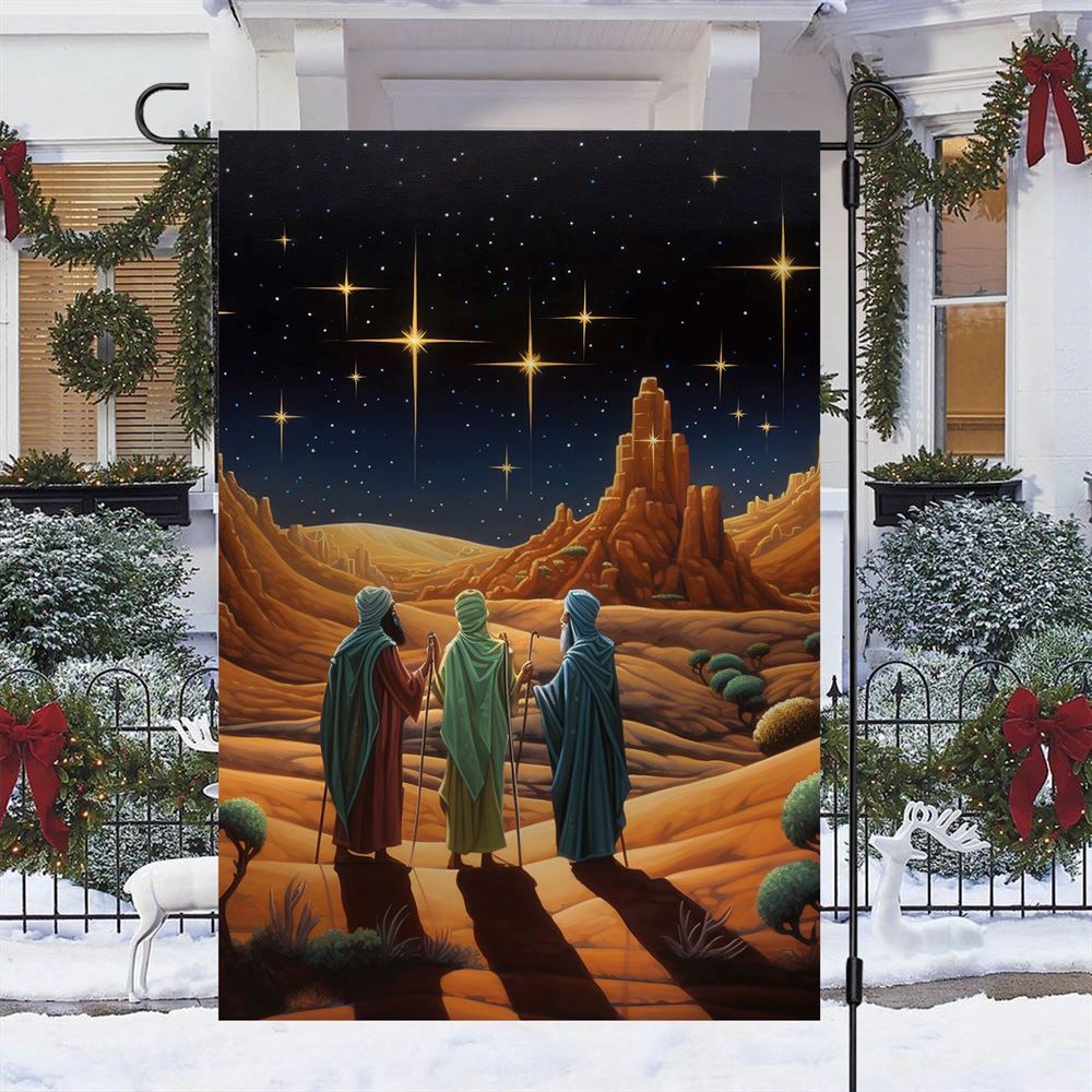 Starry Night Journey The Three Wise Men's Quest Flag, Christian Christmas House Flag, Christmas Outdoor Decor Ideas