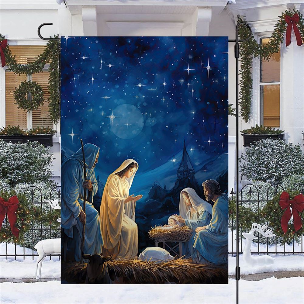 Starry Night Of Blessings The Holy Birth Flag, Christian Christmas House Flag, Christmas Outdoor Decor Ideas