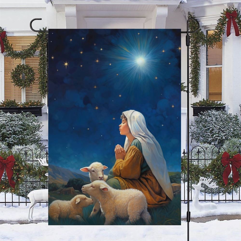 Starry Night Of Devotion Mary's Prayerful Moment Flag, Christian Christmas House Flag, Christmas Outdoor Decor Ideas