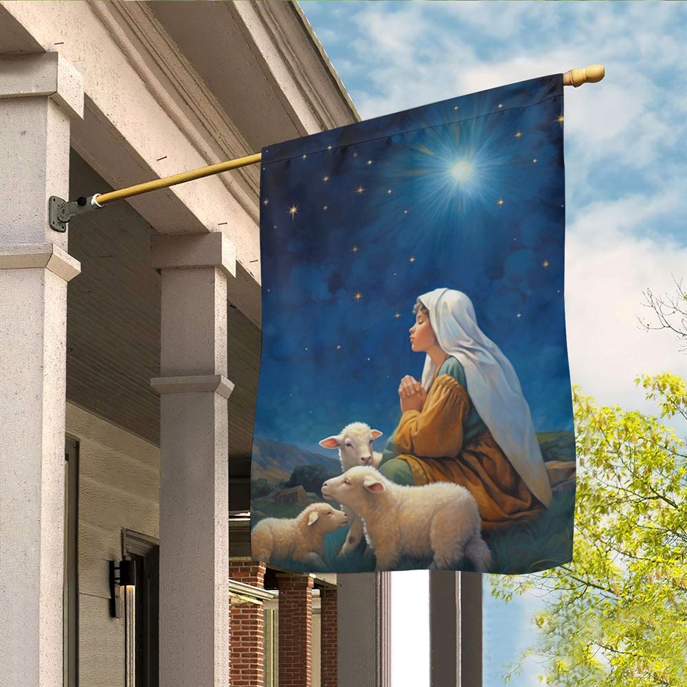Starry Night Of Devotion Mary's Prayerful Moment Flag, Christian Christmas House Flag, Christmas Outdoor Decor Ideas