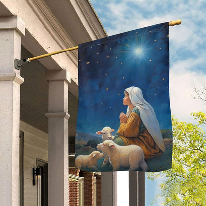 Starry Night Of Devotion Mary's Prayerful Moment Flag, Christian Christmas House Flag, Christmas Outdoor Decor Ideas