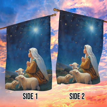 Starry Night Of Devotion Mary's Prayerful Moment Flag, Christian Christmas House Flag, Christmas Outdoor Decor Ideas