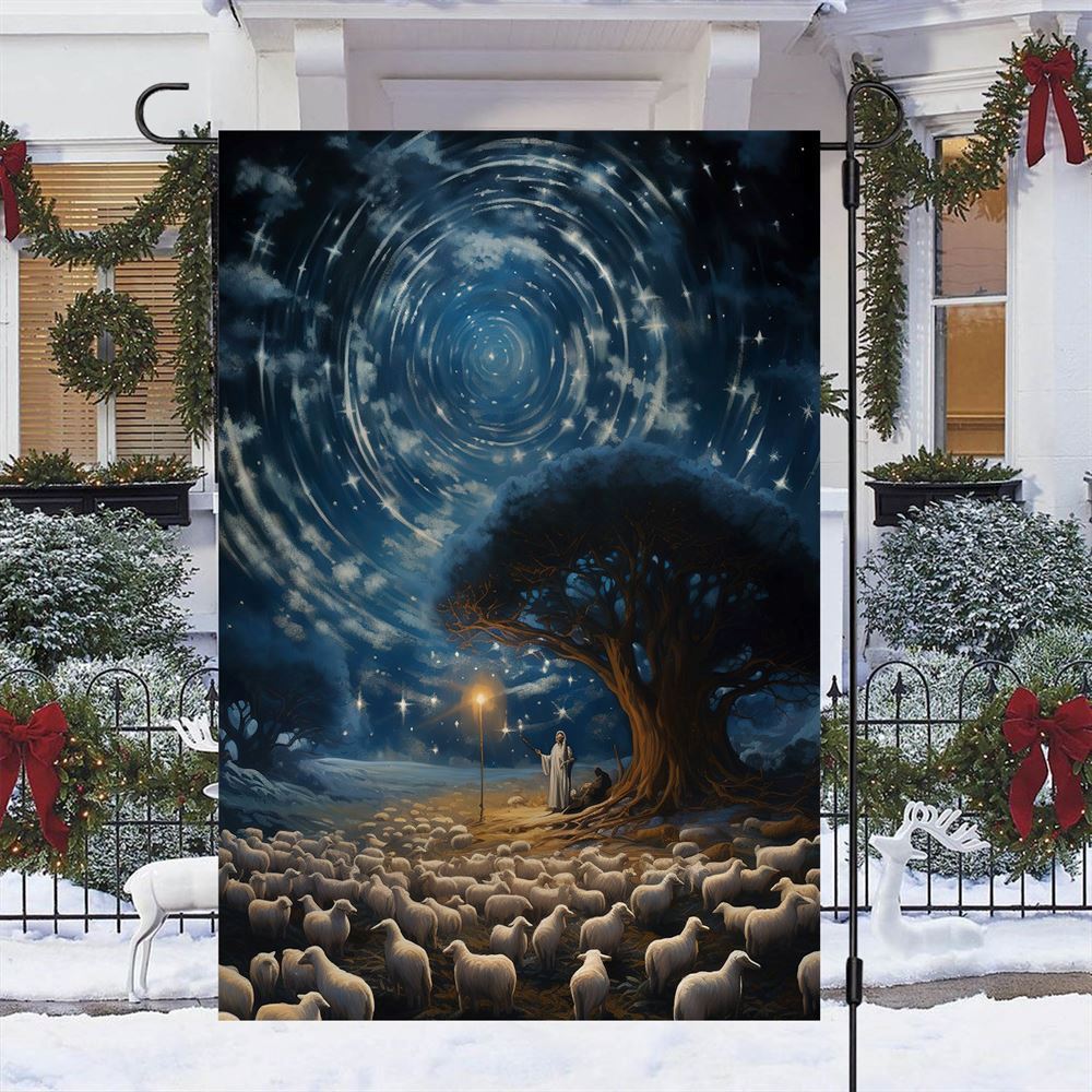Starry Night Of The Shepherd Christmas Eve's Tranquil Watch Flag, Christmas Garden Flag, Home Decor Accessories, Christmas Outdoor Decor Ideas