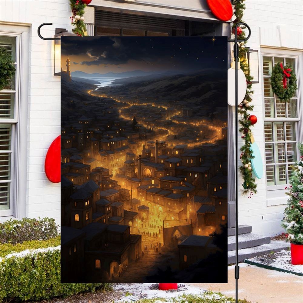 Starry Night Over The Christmas Hamlet Flag, Christmas Garden Flag, Home Decor Accessories, Christmas Outdoor Decor Ideas
