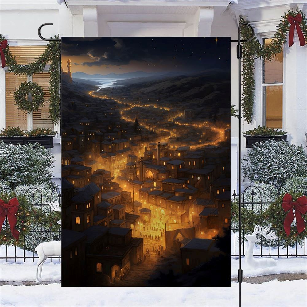 Starry Night Over The Christmas Hamlet Flag, Christmas Garden Flag, Home Decor Accessories, Christmas Outdoor Decor Ideas