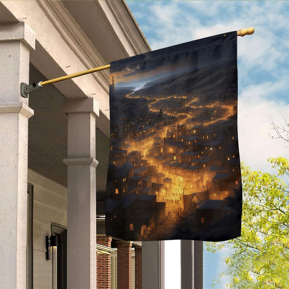 Starry Night Over The Christmas Hamlet Flag, Christmas Garden Flag, Home Decor Accessories, Christmas Outdoor Decor Ideas
