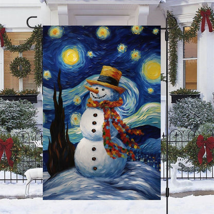 Starry Night Snowman A Whimsical Winter Celebration Flag, Christmas Garden Flag, Home Decor Accessories, Christmas Outdoor Decor Ideas