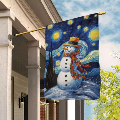 Starry Night Snowman A Whimsical Winter Celebration Flag, Christmas Garden Flag, Home Decor Accessories, Christmas Outdoor Decor Ideas