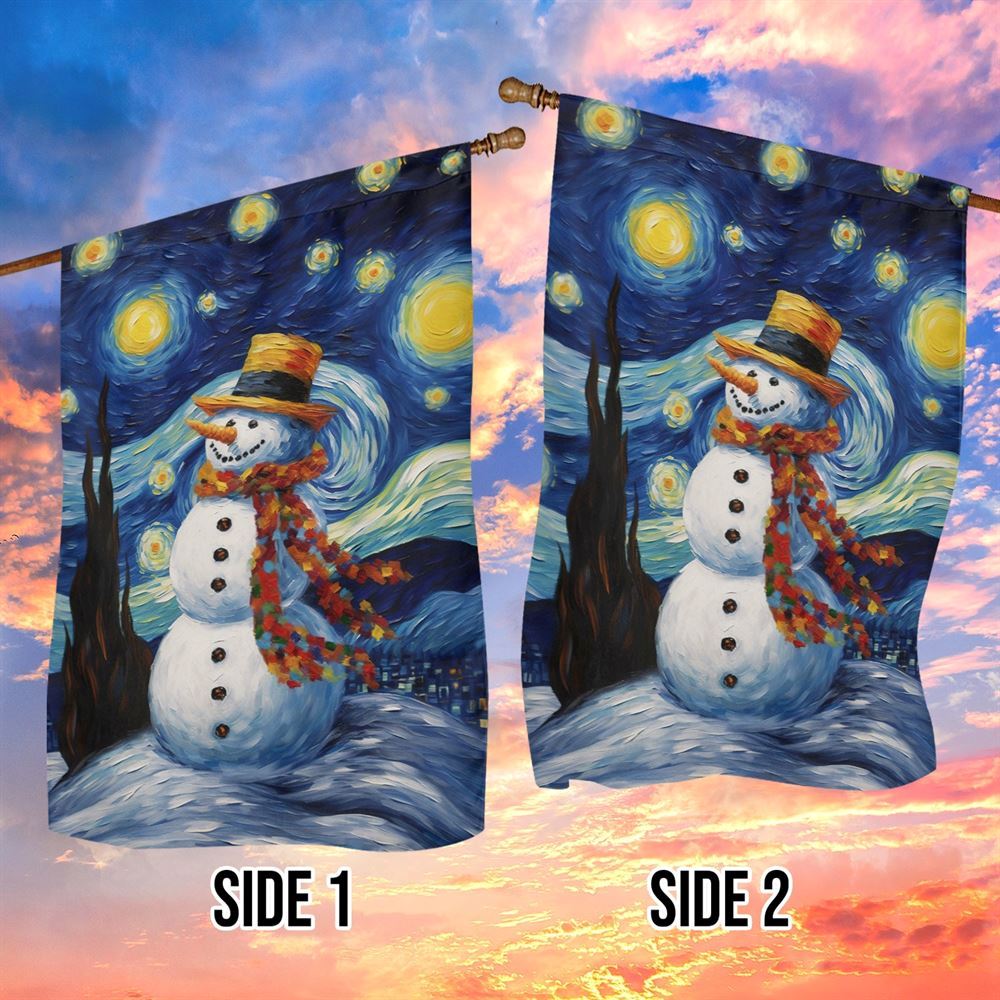 Starry Night Snowman A Whimsical Winter Celebration Flag, Christmas Garden Flag, Home Decor Accessories, Christmas Outdoor Decor Ideas