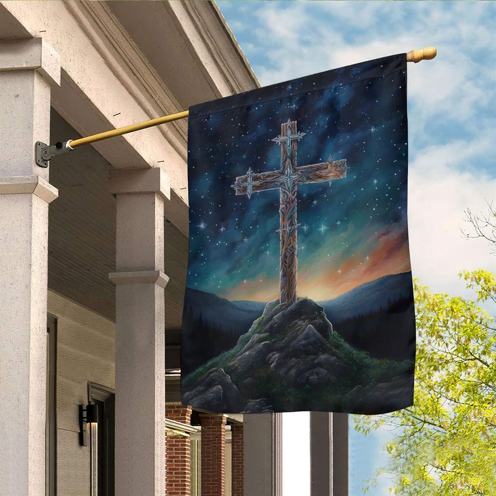 Starry Redemption The Celestial Cross Of Christmas Flag, Christian Christmas House Flag, Christmas Outdoor Decor Ideas