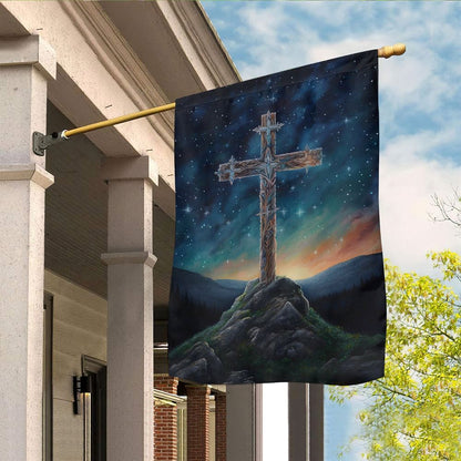 Starry Redemption The Celestial Cross Of Christmas Flag, Christian Christmas House Flag, Christmas Outdoor Decor Ideas