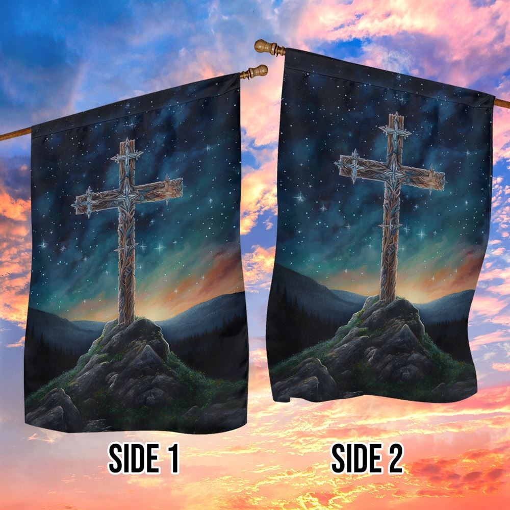 Starry Redemption The Celestial Cross Of Christmas Flag, Christian Christmas House Flag, Christmas Outdoor Decor Ideas