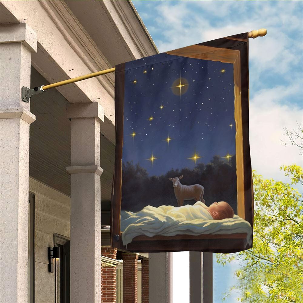 Starry Serenity The Newborn's Peaceful Slumber Flag, Christian Christmas House Flag, Christmas Outdoor Decor Ideas