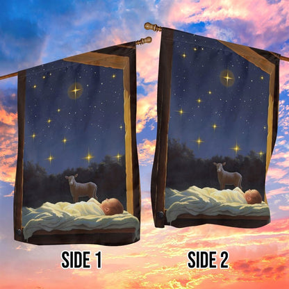 Starry Serenity The Newborn's Peaceful Slumber Flag, Christian Christmas House Flag, Christmas Outdoor Decor Ideas