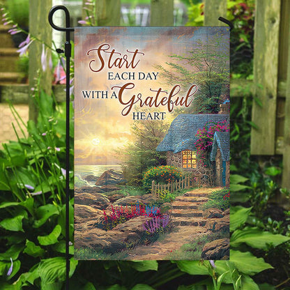 Start Each Day With A Grateful Heart Flag, Bible Verses, Garden Flag For Outside, Welcome Flag, Christian Flag, Scripture Flag, Garden Banner