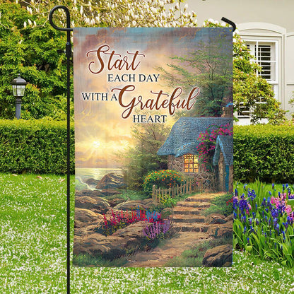 Start Each Day With A Grateful Heart Flag, Bible Verses, Garden Flag For Outside, Welcome Flag, Christian Flag, Scripture Flag, Garden Banner
