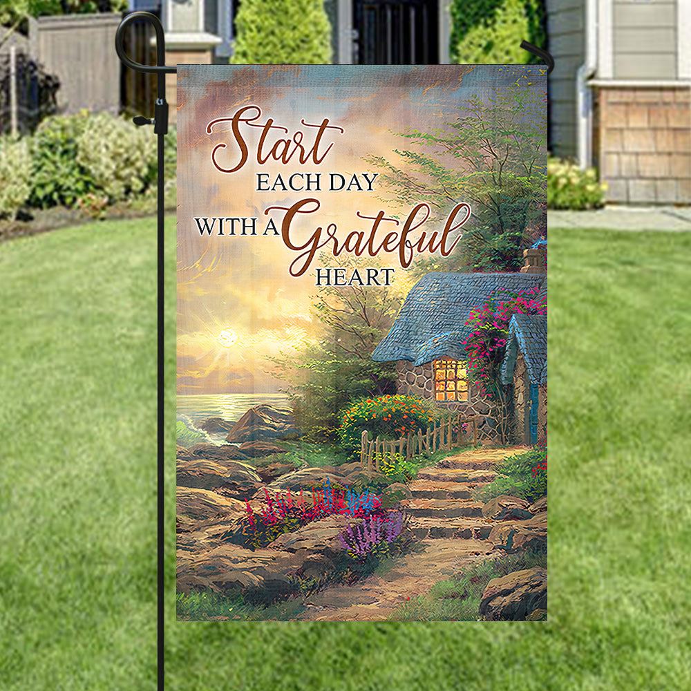 Start Each Day With A Grateful Heart Flag, Bible Verses, Garden Flag For Outside, Welcome Flag, Christian Flag, Scripture Flag, Garden Banner