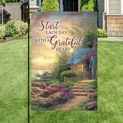 Start Each Day With A Grateful Heart Flag, Bible Verses, Garden Flag For Outside, Welcome Flag, Christian Flag, Scripture Flag, Garden Banner