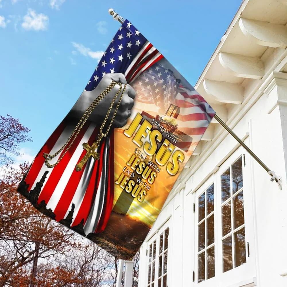 Start With Jesus American House Flag, Outdoor Religious Flags, Christian Flag, Scripture Flag, Garden Banner