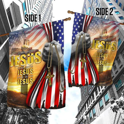 Start With Jesus American House Flag, Outdoor Religious Flags, Christian Flag, Scripture Flag, Garden Banner