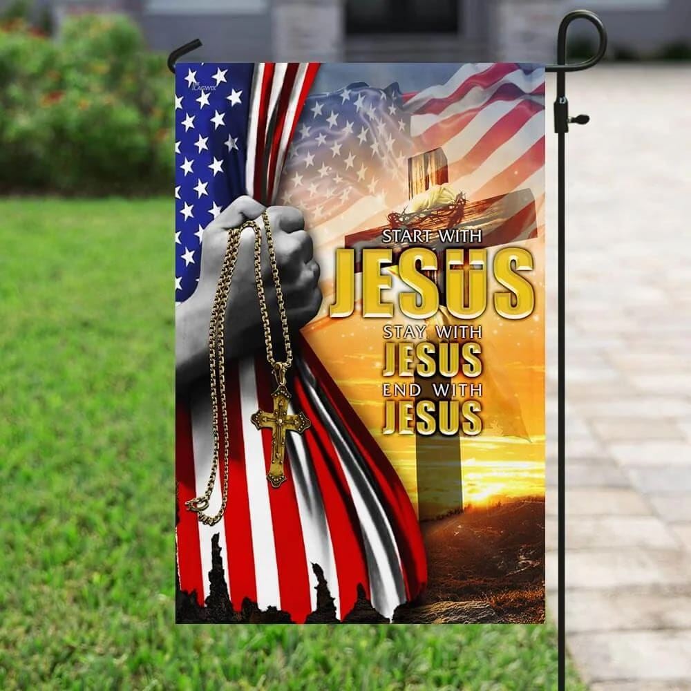 Start With Jesus American House Flag, Outdoor Religious Flags, Christian Flag, Scripture Flag, Garden Banner
