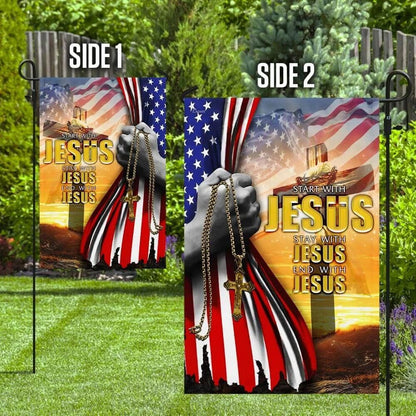 Start With Jesus American House Flag, Outdoor Religious Flags, Christian Flag, Scripture Flag, Garden Banner