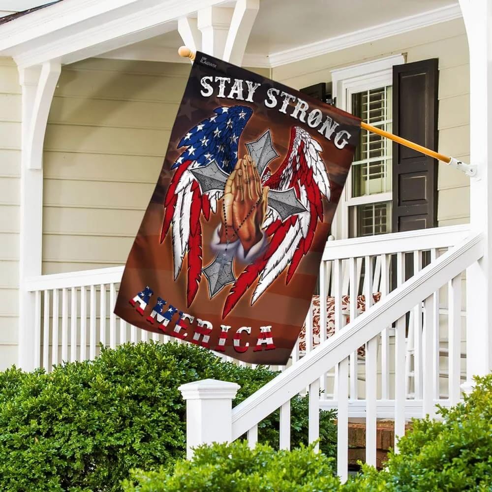Stay Strong America Christian Cross House Flag, Outdoor Religious Flags, Christian Flag, Scripture Flag, Garden Banner