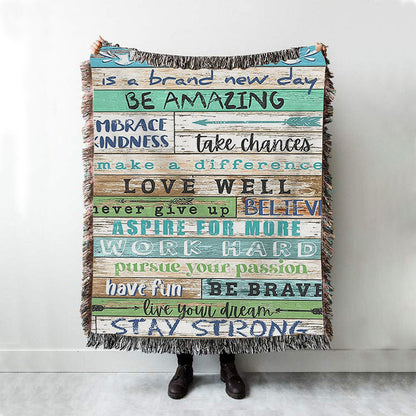 Stay Strong Positive Quotes Woven Boho Blanket - Encouragement Gifts For Women
