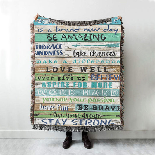 Stay Strong Positive Quotes Woven Boho Blanket - Encouragement Gifts For Women