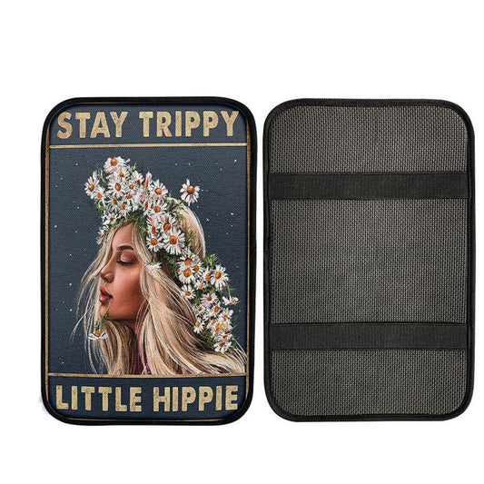 Stay Trippy Little Hippie Daisy Flower Car Armrest Pad - Trippy Car Center Console Cover, Bible Verse Car Interior Accessories
