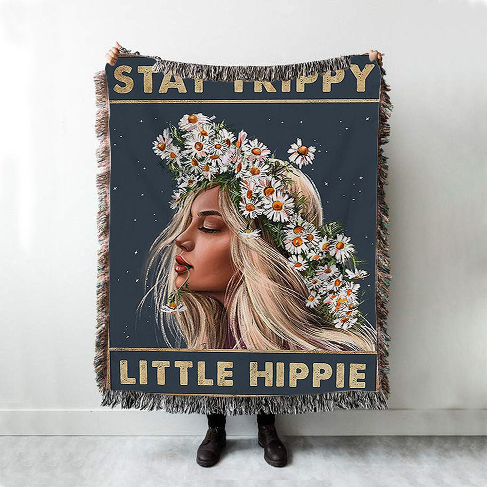 Stay Trippy Little Hippie Daisy Flower Throw Blanket - Trippy Boho Blanket