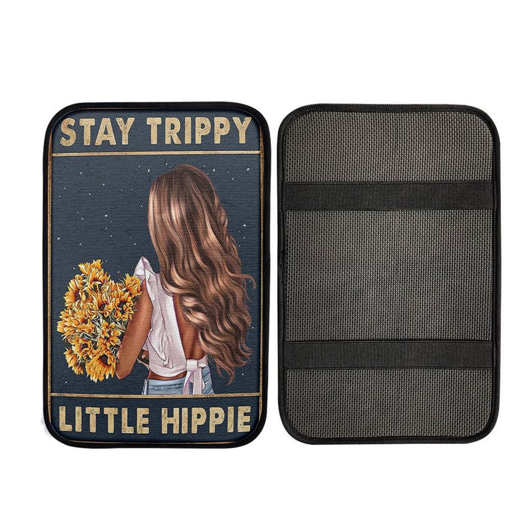 Stay Trippy Little Hippie Sunflower Car Center Console Cover, Christian Car Interior Accessories