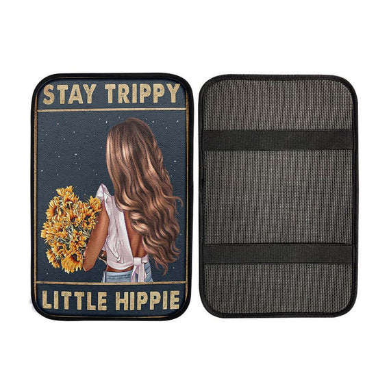 Stay Trippy Little Hippie Sunflower Car Center Console Cover, Christian Car Interior Accessories