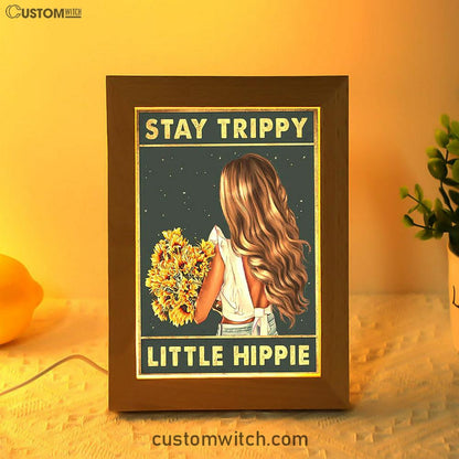 Stay Trippy Little Hippie Sunflower Frame Lamp Art - Decor For Women, Teen Girls Bedroom - Hippy Living Room