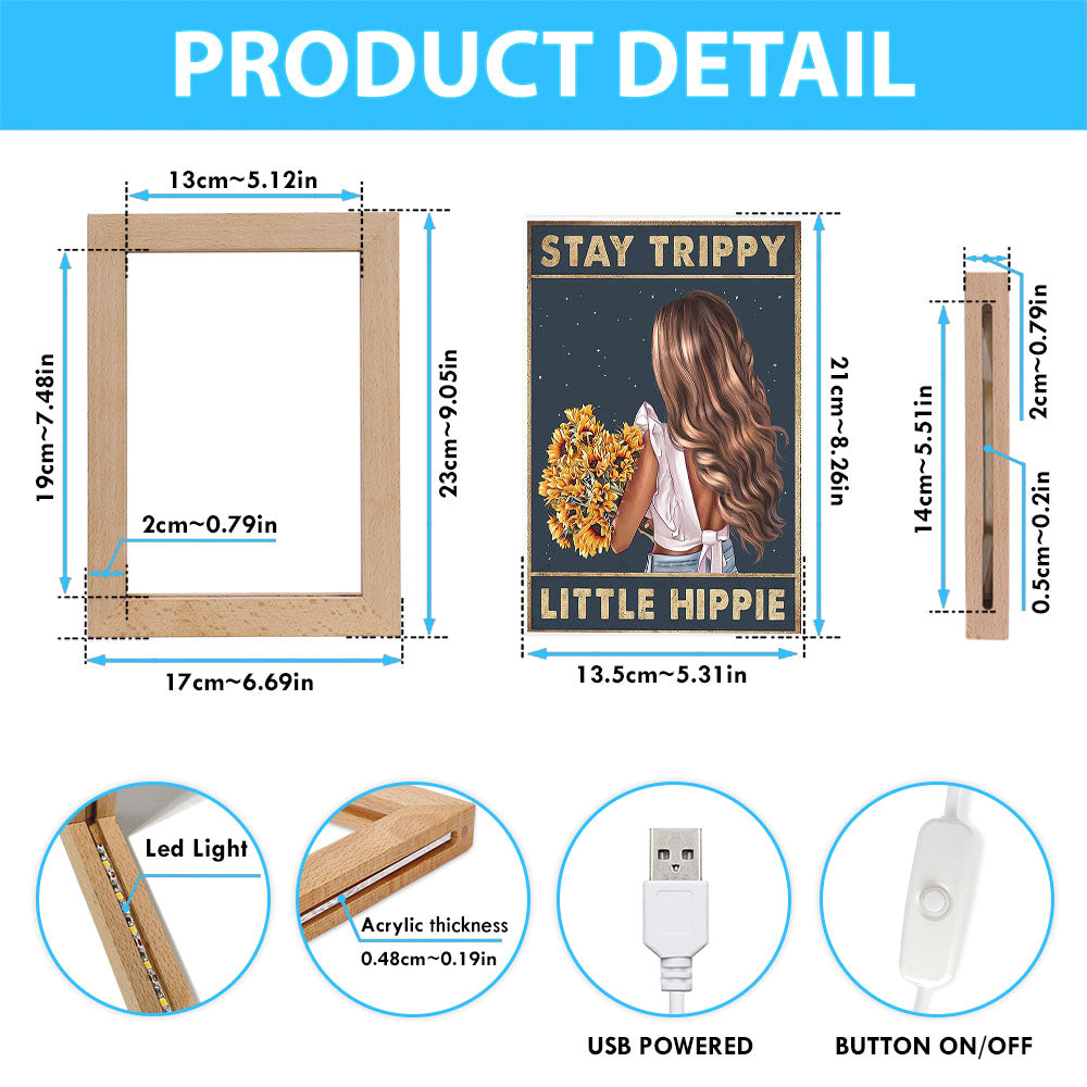 Stay Trippy Little Hippie Sunflower Frame Lamp Art - Decor For Women, Teen Girls Bedroom - Hippy Living Room