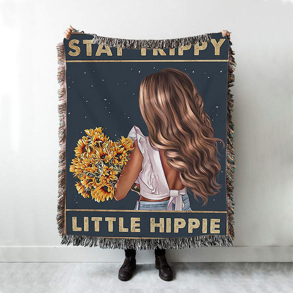 Stay Trippy Little Hippie Sunflower Woven Throw Blanket - Decor For Women, Teen Girls Bedroom - Hippy Living Room