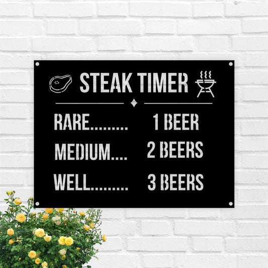 Steak Timer Metal Beer Lover Sign, Home & Bar Decor For Garage, Man Cave Craft Breweries Pubs Taverns Saloons And