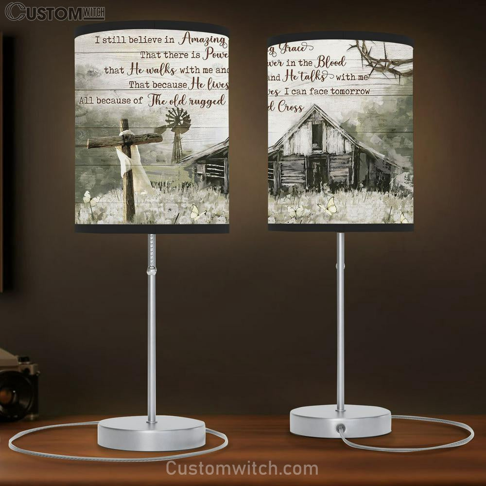 Still Believe In Amazing Grace Cross Barn Large Table Lamb - Christian Table Lamb Prints - Religious Table Lamb Art