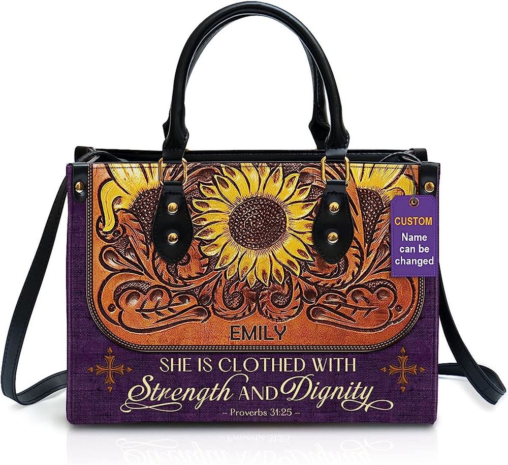 Strength & Dignity Personalized Leather Bag With Handle For Christian Women