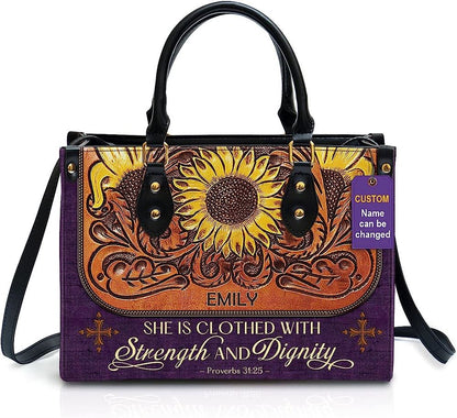Strength & Dignity Personalized Leather Bag With Handle For Christian Women