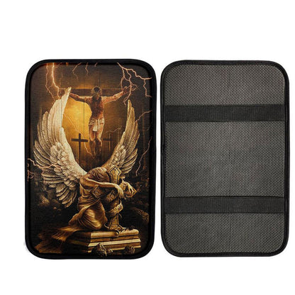 Stunning Angel Wings Jesus On The Cross Car Center Console Cover, Christian Car Interior Accessories