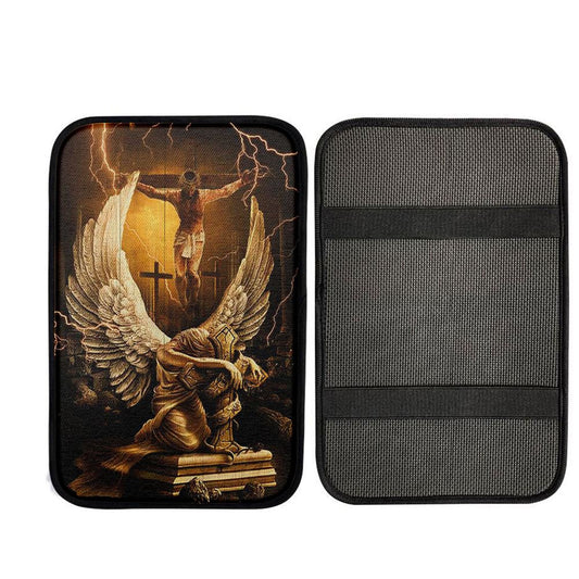 Stunning Angel Wings Jesus On The Cross Car Center Console Cover, Christian Car Interior Accessories